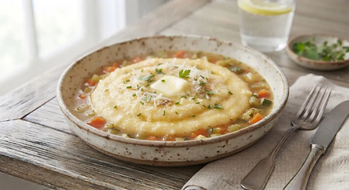 Soft Polenta with Mild Veggie Broth